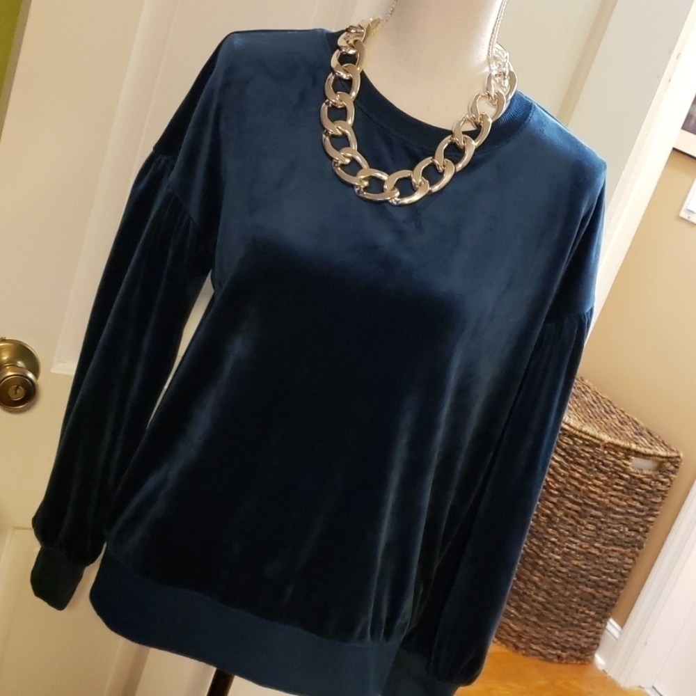 Gilligan & O'Malley blue velour ladies shirt small